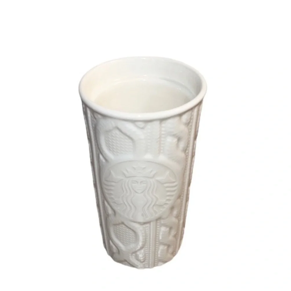Starbucks 2016 White Textured Cable Knit‎ Siren Ceramic Mug Tumbler 10 oz